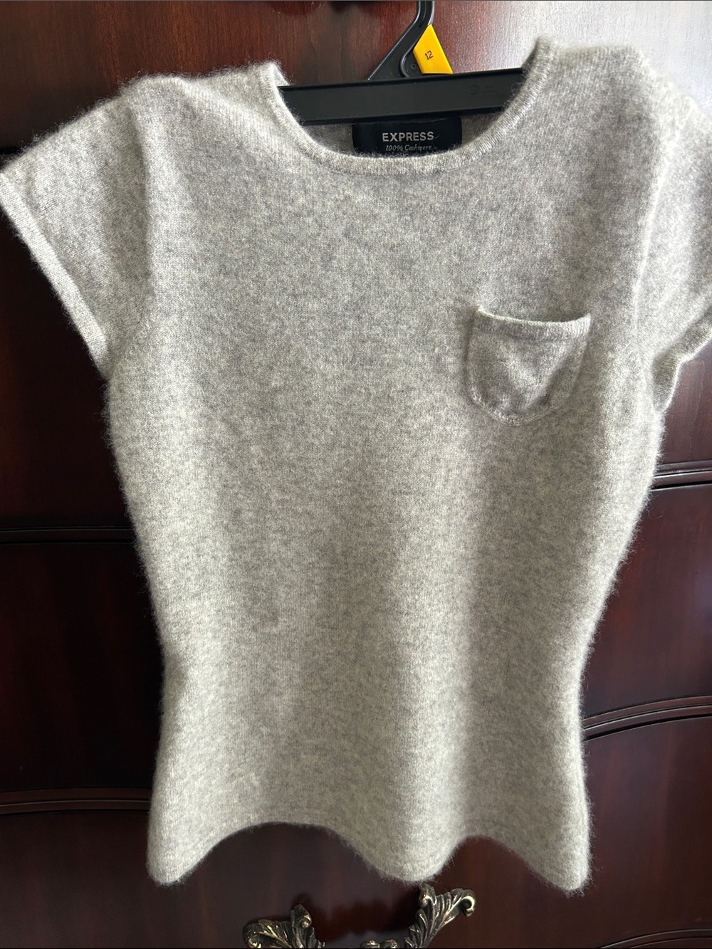 Express Light Gray Short-Sleeve Crewneck Pocket Sweater